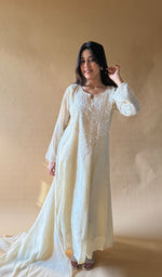 Load image into Gallery viewer, Laiba Women's Lucknowi Handcrafted Mul Chanderi Stitched Chikankari Anarkali , Dupatta With pant Set- HONC0354799