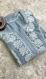 Load image into Gallery viewer, Women's Lucknowi Handcrafted Chanderi Silk Chikankari Kurti - HONC0161636