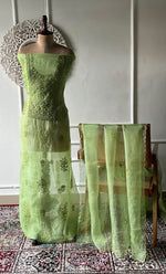 Load image into Gallery viewer, Women's Lakhnavi Handcrafted Pure Organza Chikankari Unstitched Kurta And Dupatta Set- HONC0328280