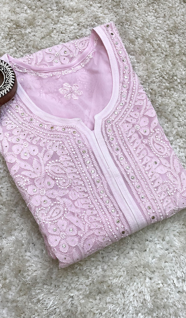 Women's Lakhnavi Handcrafted Viscose Georgette Chikankari Kurti- HONC0139792