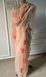 Load image into Gallery viewer, Women's Lucknowi Handcrafted Pure Organza Silk Chikankari Saree - HONC0294647