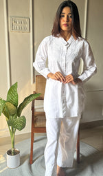 Load image into Gallery viewer, Women's Lakhnavi Handcrafted Cotton Chikankari Top And Pant Set - HONC0295962