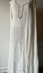 Load image into Gallery viewer, Women's Lakhnavi Handcrafted Pure Silk Georgette Chikankari Kurta And Dupatta Set- HONC0270823