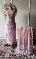 将图像加载到图库查看器中, Women's Lakhnavi Handcrafted Mul Chanderi Unstitched Chikankari Full Suit Material - HONC0326067