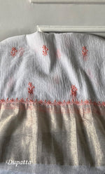 Load image into Gallery viewer, Women's Lakhnavi Handcrafted Mul Chanderi Unstitched Kurta And Dupatta Set- HONC0314072
