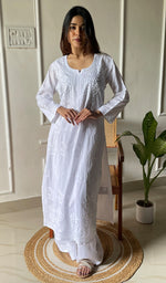 Load image into Gallery viewer, Women's Lakhnavi Handcrafted Cotton Chikankari Kurta And Palazzo Set - HONC0299588