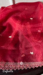 Load image into Gallery viewer, Amara Women's Lakhnavi Handcrafted Pure Organza Chikankari Unstitched Kurta And Dupatta Set - HONC0258851