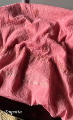 Load image into Gallery viewer, Women's Lakhnavi Handcrafted Mul Chanderi Semi - stitched Kurta And Dupatta Set- HONC0294463