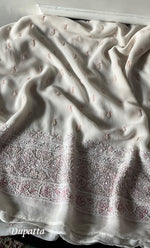 Load image into Gallery viewer, Women's Lakhnavi Handcrafted Pure Silk Georgette Chikankari Semi - stitched Anarkali And Dupatta Set- HONC0284211