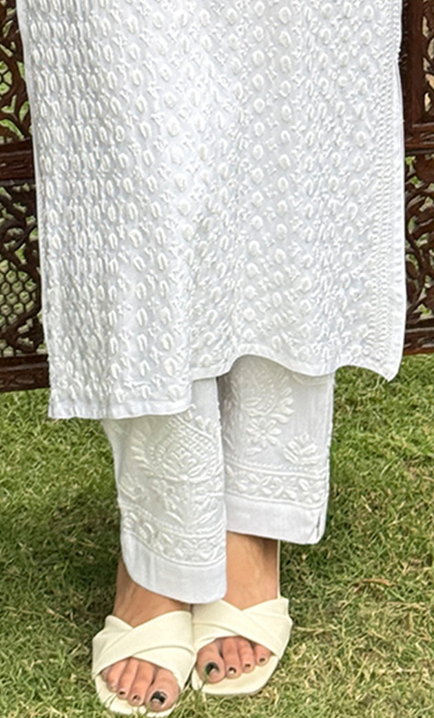 Women's Lucknowi Handcrafted Linen Cotton Chikankari Pant - HONC0298419