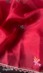 将图像加载到图库查看器中, Women's Lakhnavi Handcrafted Pure Organza Chikankari Unstitched Kurta And Dupatta Set- HONC0267236