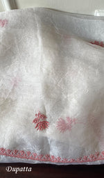 将图像加载到图库查看器中, Women's Lakhnavi Handcrafted Pure Organza Chikankari Unstitched Kurta And Dupatta Set- HONC0271903