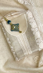 Load image into Gallery viewer, Rose Women's Lakhnavi Handcrafted Pure Organza Chikankari Unstitched Kurta And Dupatta Set- HONC0168387