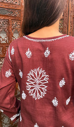 Load image into Gallery viewer, Women's Lakhnavi Handcrafted Cotton Chikankari Kurti - HONC0234197