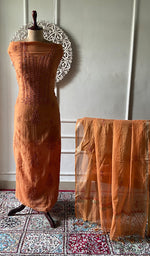 将图像加载到图库查看器中, Women's Lakhnavi Handcrafted Mul Chanderi Unstitched Chikankari Full Suit Material - HONC0328109