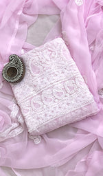 将图像加载到图库查看器中, Women's Lucknowi Handcrafted Faux-Georgette Chikankari Suit Material - HONC0194814