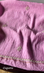 Load image into Gallery viewer, Women's Lakhnavi Handcrafted Mul Chanderi Unstitched Chikankari Full Suit Material - HONC0268520