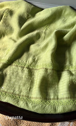 Load image into Gallery viewer, Women's Lakhnavi Handcrafted Munga Silk Chikankari Kurta And Dupatta Set- HONC0278846