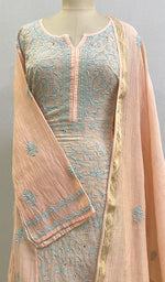 Load image into Gallery viewer, Women's Lakhnavi Handcrafted Mul Chanderi Semi - Stitched Kurta And Dupatta Set- HONC0175838