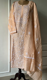 Load image into Gallery viewer, Women's Lakhnavi Handcrafted Mul Chanderi Semi - Stitched Kurta And Dupatta Set - HONC0266167