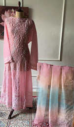 Load image into Gallery viewer, Eshani Women's Lucknowi Handcrafted Pure Organza Silk Chikankari Semi- stitched Anarkali Dupatta Set- HONC0362217
