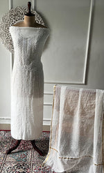 Load image into Gallery viewer, Jazba Women's Lakhnavi Handcrafted Mul Chanderi Unstitched Kurta And Dupatta Set- HONC0334538