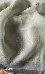 将图像加载到图库查看器中, Women's Lakhnavi Handcrafted Pure Organza Chikankari Unstitched Kurta And Dupatta Set- HONC0266928