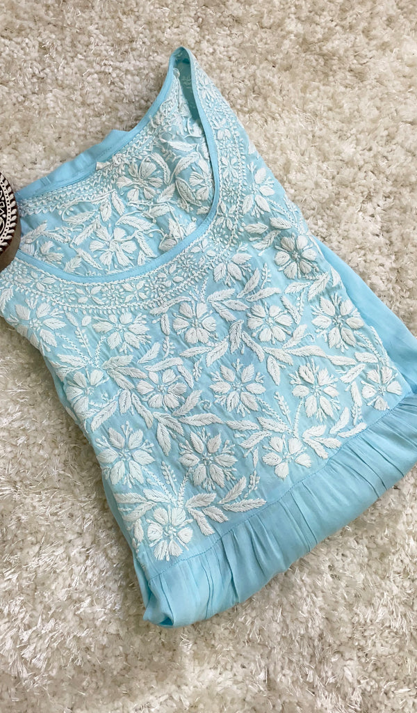 Women's Lucknowi Handcrafted Modal Cotton Chikankari Gown - HONC09530