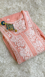 Load image into Gallery viewer, Fariah Women's Lucknowi Handcrafted Mul Chanderi Chikankari Kurti - HONC0160044