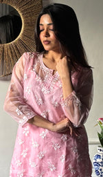 Load image into Gallery viewer, Women's Lucknowi Handcrafted Organza Stitched Chikankari Kurta And Plazzo Set