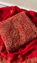将图像加载到图库查看器中, Yumna Women's Lucknowi Handcrafted Faux-Georgette Chikankari Suit Material - HONC0277972