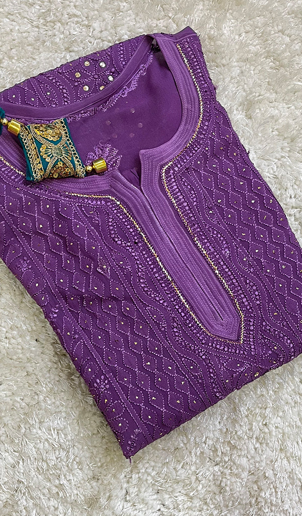 Women's Lakhnavi Handcrafted Viscose Georgette Chikankari Kurti - HONC0139850