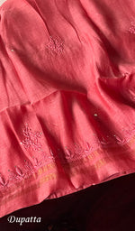 Load image into Gallery viewer, Women's Lakhnavi Handcrafted Mul Chanderi Chikankari Unstitched Kurta Dupatta Set - HONC0236592
