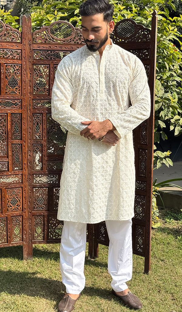 Men's Faux-Georgette Hakoba Kurta - HONC0266683