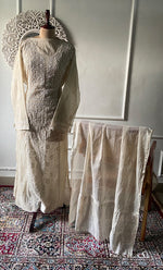 Load image into Gallery viewer, Hana Women's Lakhnavi Handcrafted Mul Chanderi Semi - Stitched Kurta And Dupatta Set - HONC0295395