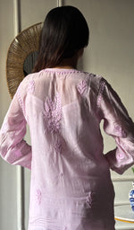 Load image into Gallery viewer, Women's Lakhnavi Handcrafted Muslin Chikankari Kurti - HONC0337464