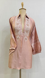 将图像加载到图库查看器中, Fiza Women's Lakhnavi Handcrafted Chanderi Silk Semi- Stiched Chikankari Top - HONC0127623