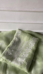 Load image into Gallery viewer, Women's Lakhnavi Handcrafted Pure Organza Chikankari Unstitched Kurta And Dupatta Set- HONC0352106