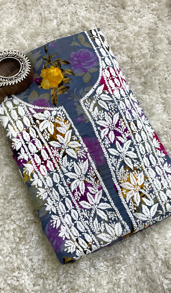 Women's Lakhnavi Handcrafted Cotton Chikankari Unstitched Kurti Fabric - HONC01806222