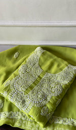 将图像加载到图库查看器中, Women's Lucknowi Handcrafted Faux-Georgette Unstitched Chikankari Suit Material - HONC0347506