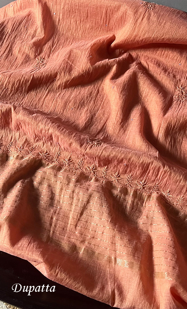 Aaliyah Women's Lakhnavi Handcrafted Mul Chanderi Semi - Stitched Angrakha And Dupatta Set - HONC0277639