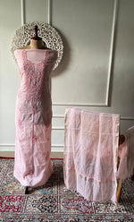 Load image into Gallery viewer, Women's Lakhnavi Handcrafted Mul Chanderi Unstitched Chikankari Full Suit Material - HONC0297193