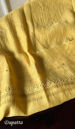 将图像加载到图库查看器中, Women's Lakhnavi Handcrafted Mul Chanderi Chikankari Unstitched Kurta Dupatta Set - HONC0235820