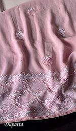 将图像加载到图库查看器中, Women's Lakhnavi Handcrafted Pure Silk Georgette Chikankari Suit Material - HONC0185396