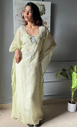 Load image into Gallery viewer, Rabia Women's Lucknowi Handcrafted Mul chanderi Chikankari Kaftan - HONC0311984