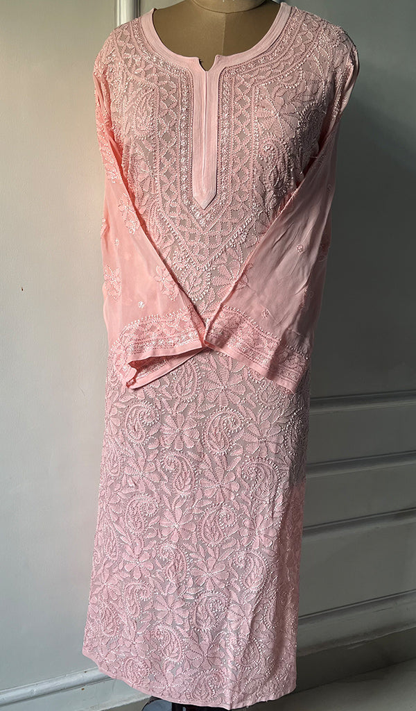 Women's Lakhnavi Handcrafted Viscose Georgette Chikankari Kurti- HONC0276107