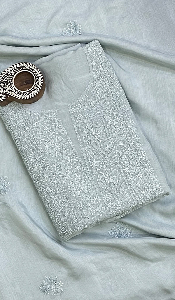 Lucknowi Handcrafted Maheshwari Mul chanderi Chikankari Unstitched Unisex Kurta Fabric - HONC0307159