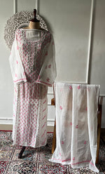 Load image into Gallery viewer, Saziya Women's Lakhnavi Handcrafted Mul Chanderi Semi - Stitched Kurta And Dupatta Set - HONC0337748