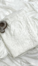 将图像加载到图库查看器中, Women's Lakhnavi Handcrafted Muslin Chikankari Kurta And Dupatta Set -  HONC0202596