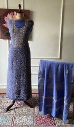 Load image into Gallery viewer, Women's Lakhnavi Handcrafted Unstitched Munga Silk Chikankari Kurta And Dupatta Set- HONC0357039